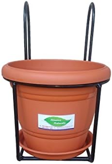 Single Pot Holder for Balcony Metal with Pot and Bottom Tray 8 inch (1pc) - Minerva Naturals