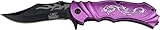 Masters Collection MC-A003PE Fantasy Spring Assist Folding Knife, Black Blade, Purple Handle, 4.5-Inch Closed