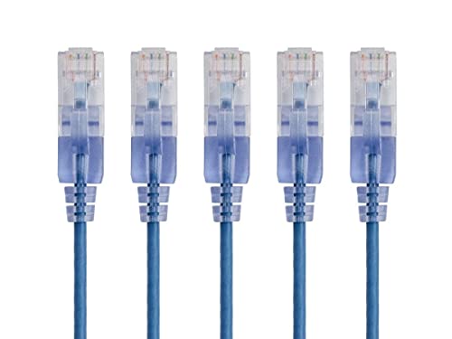 Monoprice Cat6A Ethernet-Netzwerk-Patchkabel, 15 m, Blau, 5 Stück, 10 G – SlimRun-Serie
