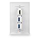 BATIGE 3 Ports HDMI & USB 3.0 Keystone Wall Plate Single Gang USB 3.0 HDMI Wall Outlet Mount Socket Face Plate Cover (2xUSB 3.0 & HDMI)