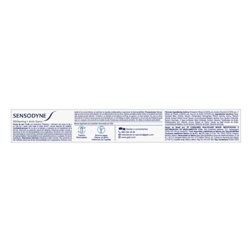 Sensodyne Pasta Dental Blanqueadora Whitening y Anti-sarro para Dientes Sensibles, 90g