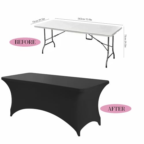 ANNAFRIS 6FT Elastic Rectangular Tablecloth, 183 x 76 x 76 cm Beauty Bedding Polyester, for Weddings, Parties, Wrinkle Resistant (Black)