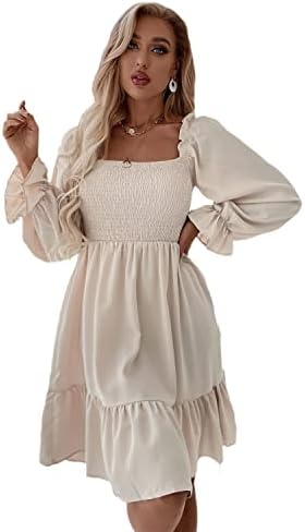 BEILANSHA Womens Fashion Neck Dress Long Lantern Sleeve Short