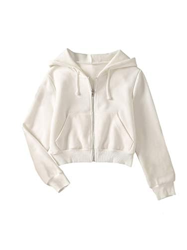 SheIn Women's Crop Zip Up Hoodie Pocket Drawstring Basic Zipper