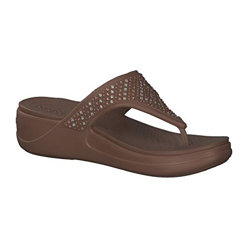 Crocs Monterey Embellished Wedge Flip Flops Sandals for Women, Bronze