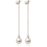 SLUYNZ Sterling Silver Pearls Dangle Earrings Chain for Women Teen Girls Pearls Wedding Drop Earrings for Brides Long Tassel