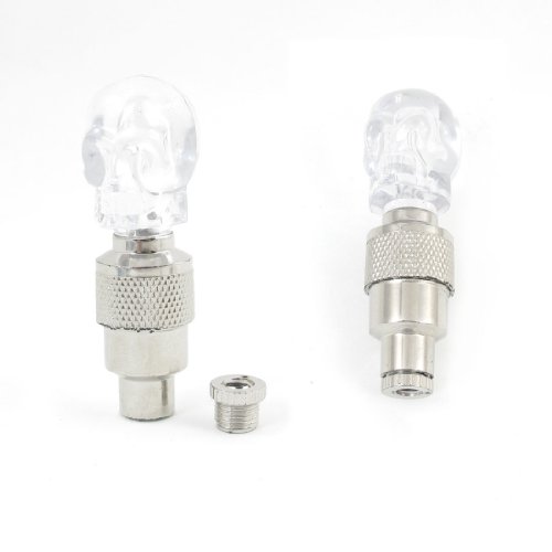 uxcell 2 Pcs Clear Skull Head Blue LED Motorcycle Car Tyre Tire Valve Cap