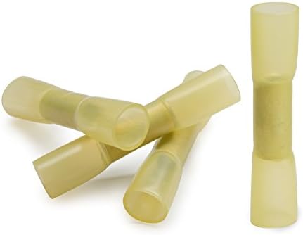 100 PCS Polyolefin Heat Shrink Yellow Butt Connector, 12-10 Gauge, Waterproof Crimping Terminal for Marine and Automotive Use