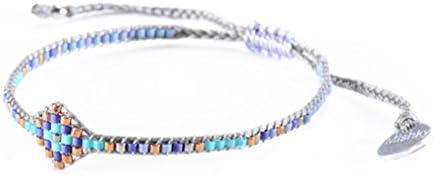 Mishky Beaded Friendship-style Bracelet with Adjustable Closure on Cotton Cording - Grey/Blue