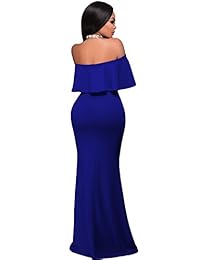 Alvaq vestido sensual de noche escote en V con hombros descubiertos y volados para mujer