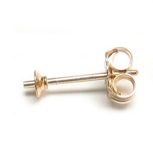 4 pcs 14k Gold Filled 3mm Pearl Cup Stud Earring Post Connector W/Pin f/Half Drilled Pearl/Findings/Yellow Gold