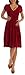 TINYHI Women's Knee Length Short Sleeve Jersey Skater Summer Dress,Crimson,Medium