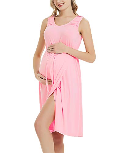 3 in 1 Labor delivery Hospital Gown Maternity Nursing Nightgown Split Front Dress for Breastfeeding Pink S