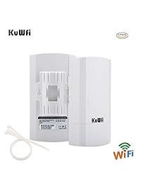 KuWFi   Juego de 2 unidades de 300 Mbps de CPE inalámbrico para exterior e interior, puente inalámbrico de punto a punto, soporta 1.2 mi de distancia de transmisión para PTP PTMP (pre programado WDS) punto de acceso inalámbrico puente