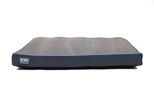 Better World Pets 5-Inch Thick Waterproof Orthopedic Memory Foam Dog Bed with 180 GSM Removable Washable Cover (Large, Grey with Ocean Blue trim)