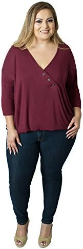 Udderly Hot Curvy Mama Plus Size 'Talia' 3/4 Sleeve Nursing and Pumping Top - Bordeaux, Size 2X