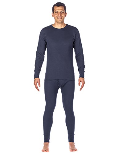 Men's Extreme Cold Waffle Knit Thermal Top and Bottom Set - Dark Blue -Medium