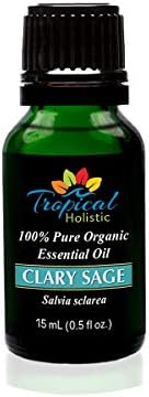100% Pure Organic Clary Sage Essential Oil 15ml (1/2 oz), Pure Natural Undiluted Therapeutic Grade - BPA Free
