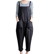 Zilcremo Women Plus Size Cotton Linen Overalls Casual Jumpsuits Rompers with Pockets
