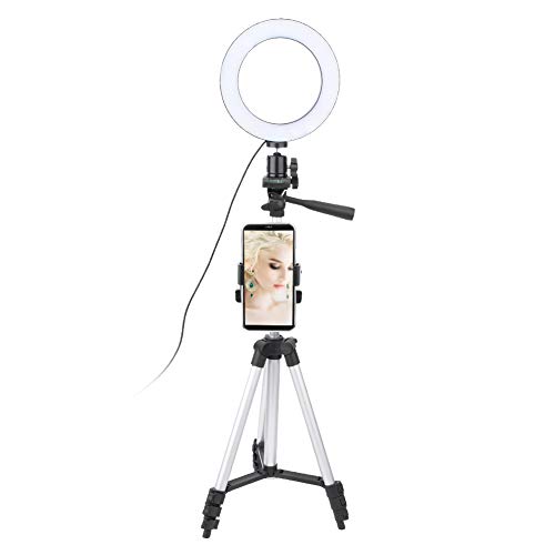 Atyhao Selfie Ring Light, 6 Inch Dimmable LED Ring Light with Tripod Stand Phone Holder for Live Broadcast Makeup Selfie Video