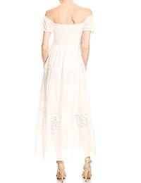 Anna-Kaci vestido largo con hombros descubiertos, con encaje, semitransparente, ahumado