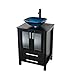 eclife 24'' Modern Bathroom Vanity And Sink Combo Stand Cabinet and Square Blue Glass Vessel Sink and 1.5 GPM Bathroom Brass Faucet and Brass Pop Up Drain & Mounting Ring A4B2-S