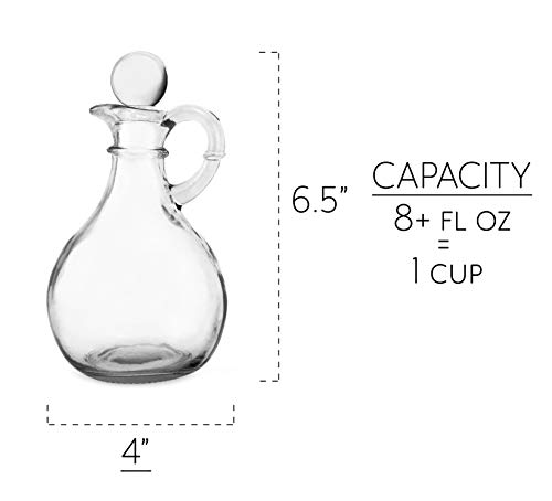 Cornucopia Round Glass Oil Cruets (Set of 2); Glass Oil and Vinegar Bottles with Stoppers