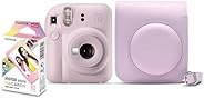 Kit Câmera Instax Mini 12 com pack 10 fotos Macaron e Bolsa Lilás Candy