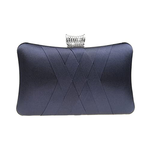 DA BODAN Fashion Womens Jane Satin Diamante Clutch Rhinestone Evening Bridal Prom Party Handbag Crossbody Purse Chain Bag (Dark blue)