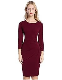 CHICIRIS Vestido de manga larga para mujer, estilo vintage, cuello en V, volantes, cintura sin mangas, vestido de lápiz