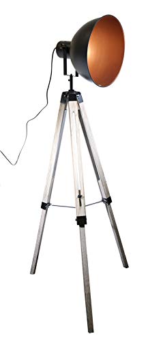 Lüllmann Stativ Stehleuchte Studiolampe Stehlampe Spot Schwarz/Gold Lampe Höhe:95-143cm 605455 Retrolampe Tripod – Bild 3