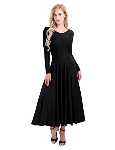 iiniim Womens Liturgical Praise Lyrical Dance Dress Loose Fit Full Length Christian Worship Costume Praisewear Black Medium