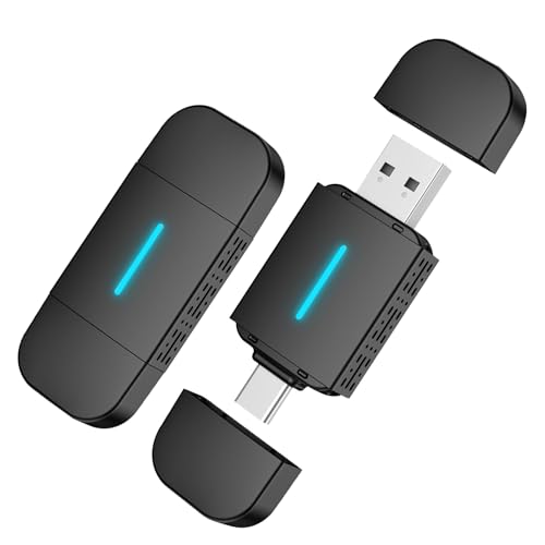 Adaptador Carplay Inalambrico y Android auto, [Integrado 2 en 1] USB y Type-C 5.2 Bluetooth Adapter Auto, Plug&Play, para iPhone y Android, 5GHz WiFi Adaptadores 98% Coches OEM CarPlay con Cable