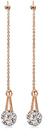 Cubic Zirconia Rose Gold Plated Long Droplets Tassel Earrings for Women
