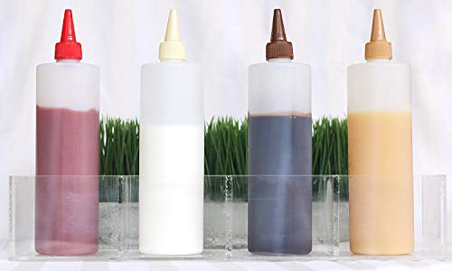 Plastic Squeeze Bottles with Leak-Proof Colored Caps, Set of 4, Ideal Dispenser for Mustard, Ketchup, Sauces and condiments (8 oz)