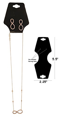 N'ice Packaging – 100 Qty Large Black 5.5" x 2.25" Necklace/Earring Jewelry Fold-Over Display Cards – New/Retail – Sales – Self-Adhesive – Reinforced Hanging Tab - Easy Use