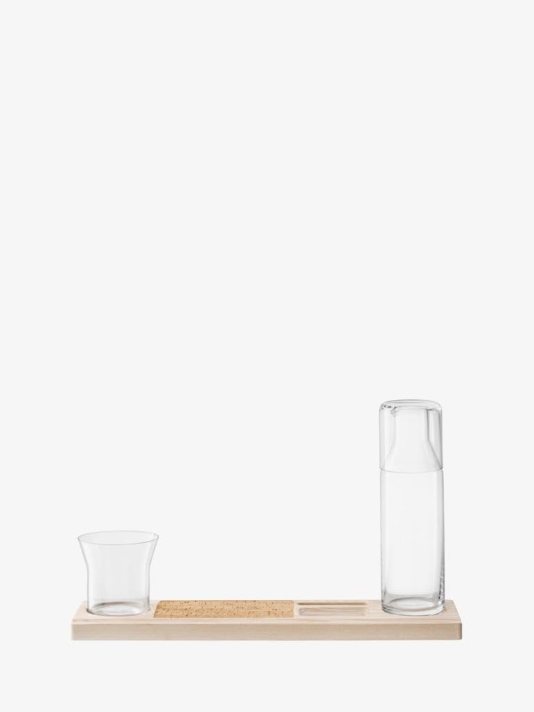 LSA International Plateau Duo Set L45cm Clear/Ash/Cork| 1 Unit | Mouthblown & Handmade Glass | Hand Planed Wood | PU04