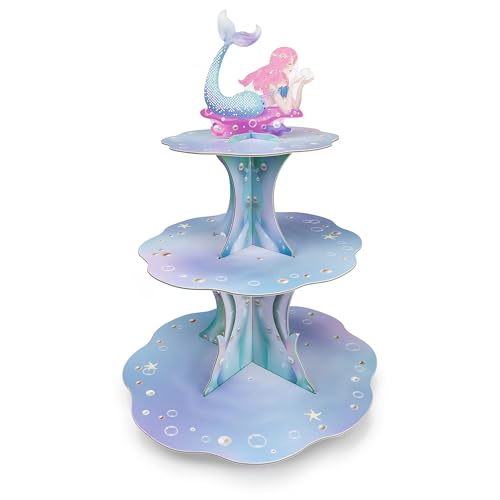 Decor365 Pink Mermaid Cupcake Stand for Mermaid Birthday Decoration Kids Under The Sea Party Decorations Ocean Beach Pool Side Girl Birthday Party Cake Decorating Supplies