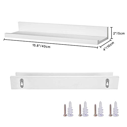 Halcent White Picture Ledge Shelf Multi-Use Wood Floating Wall Shelf Photo Ledge Kids Bookshelf Wall Display Shelf (2 Pack)