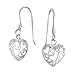 Silverline Jewelry - 925 Sterling Silver Filigree Heart Love Dangle Fish Hook Dainty Drop Earrings | Heart Earrings for Women Teen Girls