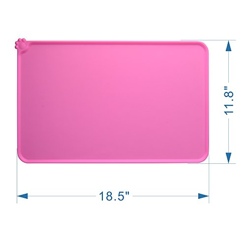 Dog Food Mat,Silicone Pet Feeding Mats,Non Slip Waterproof Cat Bowl Trays Food Container Placemat for Small Animals (18.5"x11.8", Pink)