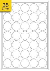 100 Sheets Round (37mm Circles) Matt White Permanent Labels. LLR37