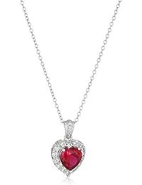Platinum-Plated .925 Sterling Silver Gemstone 1/2" Heart Pendant with White Topaz Halo on 18" Chain - Choice of Birthstone Colors