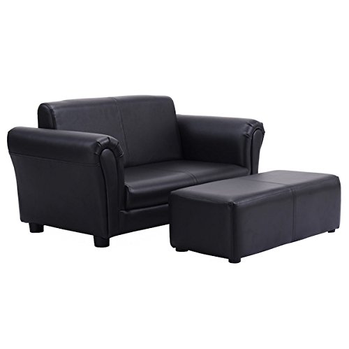 HPWHome - Kids Sofa With Ottoman (Black) - Ideal Space Saving Furniture - Comfortable Material - Lightweight For Easy Handling