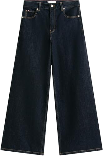 Jeans femininos Rinse 70's Wide Leg Wide Waist High Waist, pretos (enxaguado), 28W/26L
