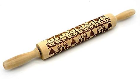 Christmas Wooden Rolling Pins,17"Engraved Embossing Rolling Pin with Christmas Deer Pattern,Christmas Themed Embossing Rollers for Baking Embossed Cookies