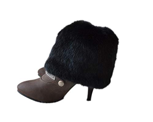 Tngan Womens Faux Fur Leg Warmers Boot Covers Furry Boot Cuff Short Boot Sleeves Black 20cm