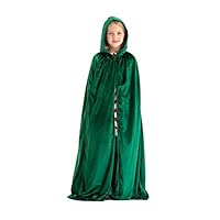Hsctek Green Witch Cape Costume,Halloween Green Cape with Hood,Velvet Long Hooded Cloak for Kids