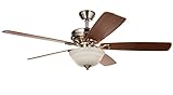 Hyperikon 52 Inch Ceiling Fan, with Remote, Classical Style, Brushed Nickel, 5 Reversible Blades and Frosted Dome Light