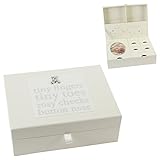 Beautiful Beige Baby Keepsake Box with Silver Plated Teddy Bear By Haysom Interiors